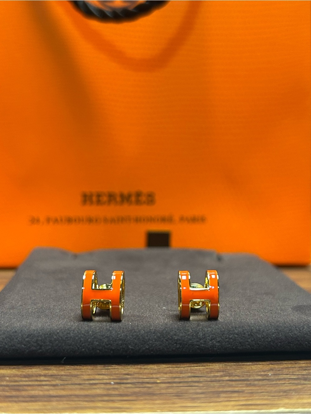 Hermes Mini Pop H Earrings Orange & Gold